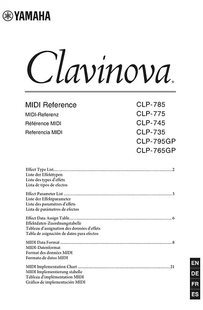 yamaha雅马哈CLP-785_CLP-775_CLP-745_CLP-735_CLP-795GP_CLP-765GP MIDI Reference